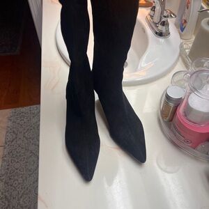 Talbots Black Pointed-Toe Knee-High Suede Boots